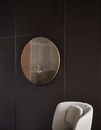 Runder Spiegel „Living“ – 70 cm Wandspiegel aus braunem MDF, modernes Design mit Aufhängung für Flur, Schlafzimmer & Wohnzimmer