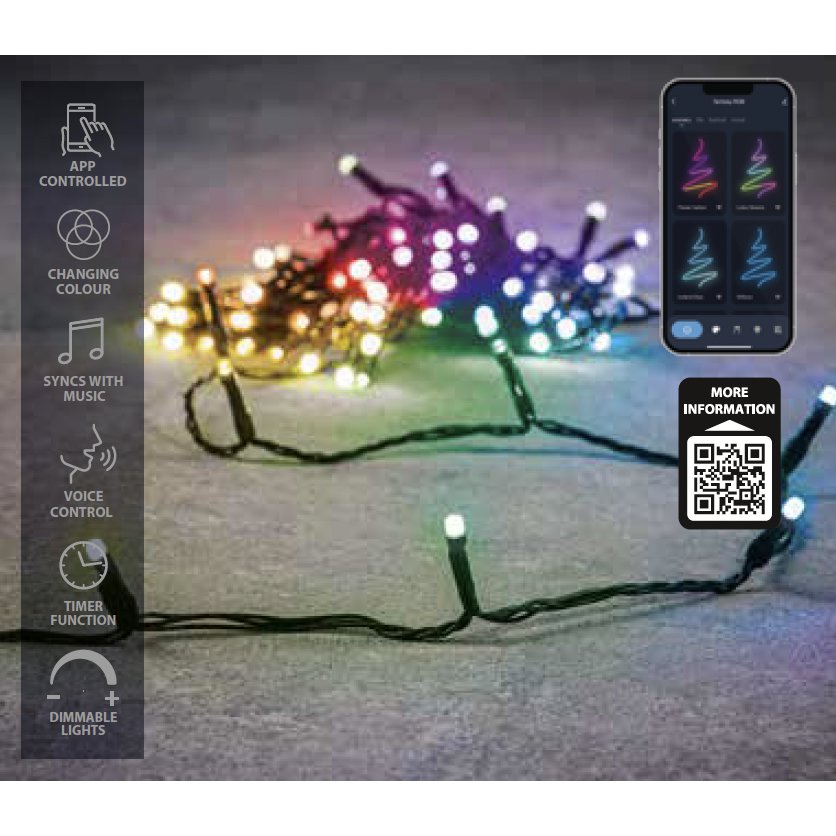 Luca Smart Lighting Weihnachtsbaumbeleuchtung mit 100 LED-Lichtern – L1000 cm – RGB