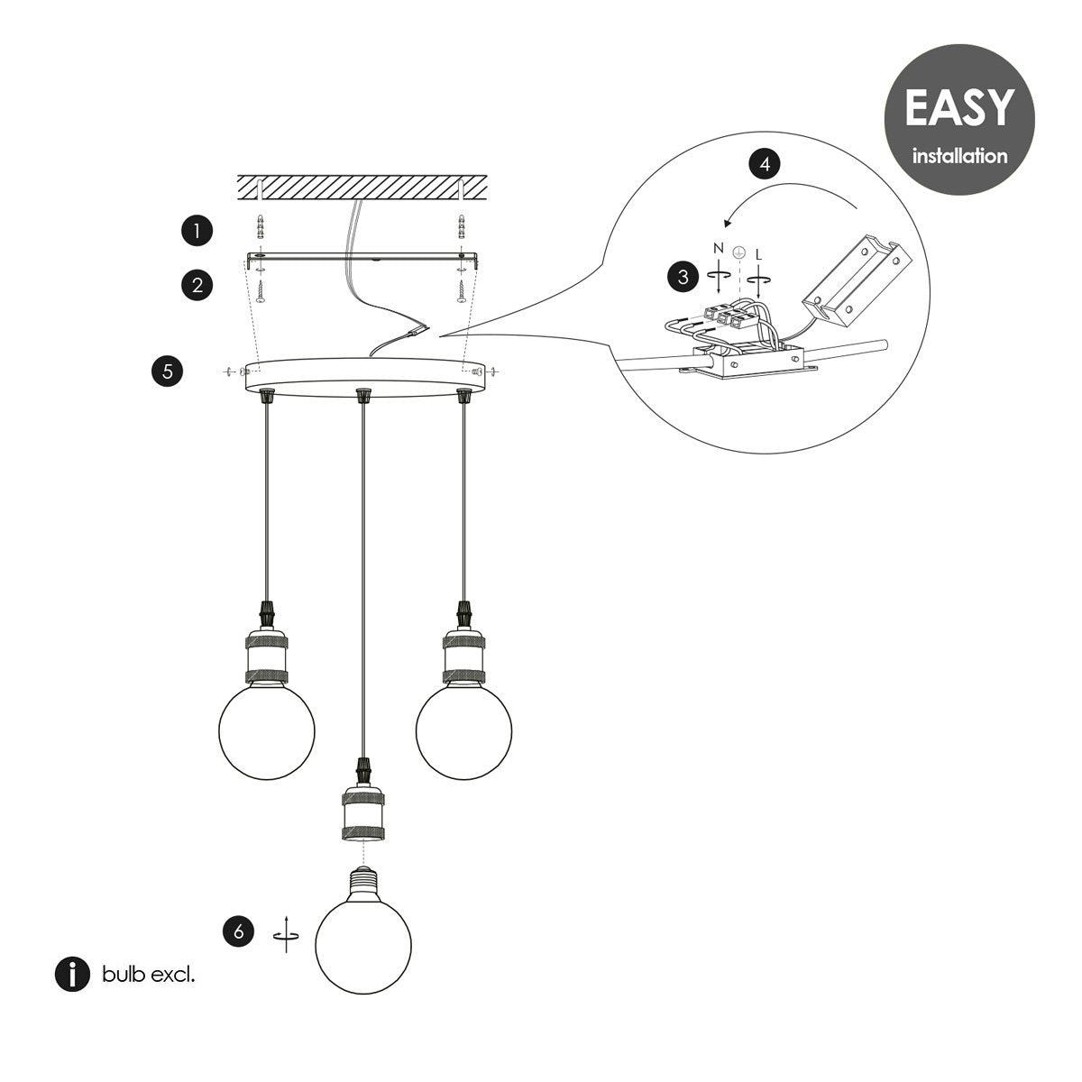 Hängelampe Basic – Gebürsteter Stahl – 30 x 30 x 109 cm