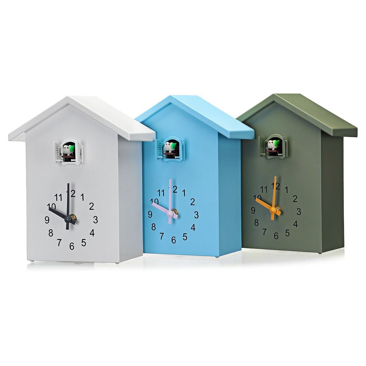 Charmante Kuckucksuhr in Blau, Weiß und Grün | Wanduhr 20x25 cm, Batteriebetrieben, Nostalgisches Design-5
