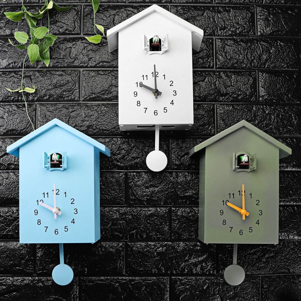 Charmante Kuckucksuhr in Blau, Weiß und Grün | Wanduhr 20x25 cm, Batteriebetrieben, Nostalgisches Design-3