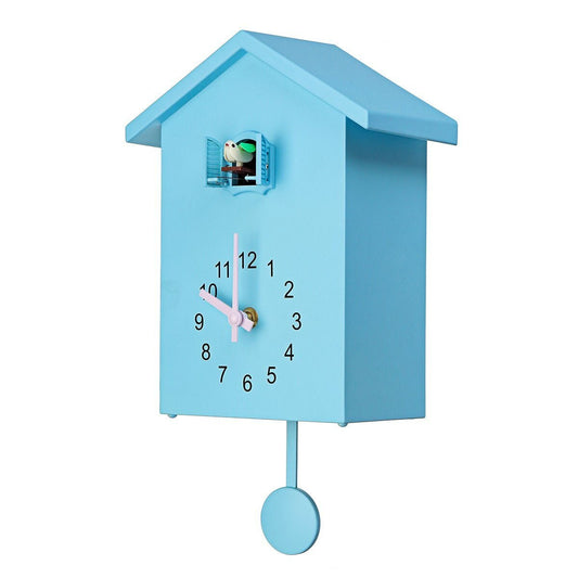 Charmante Kuckucksuhr in Blau, Weiß und Grün | Wanduhr 20x25 cm, Batteriebetrieben, Nostalgisches Design-1