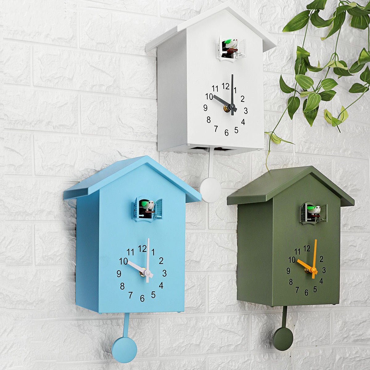 Charmante Kuckucksuhr in Blau, Weiß und Grün | Wanduhr 20x25 cm, Batteriebetrieben, Nostalgisches Design-4