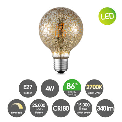 Dimmbare LED Globe Deco E27 G95 4W 340Lm 2700K Gold