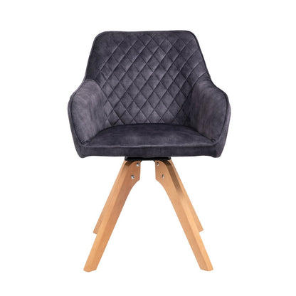 5-delige eethoek – eettafel in matgrijs met massief houten frame & 4 fluwelen armstoelen – retrodesign