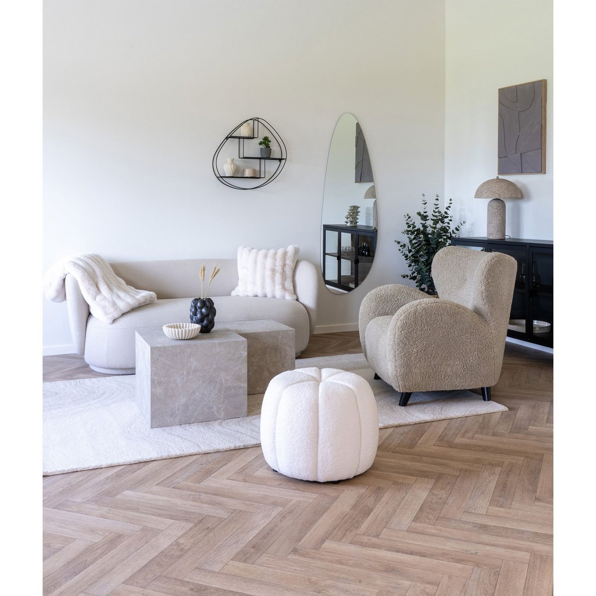 Prager Couchtisch-Set – Beige, Marmoroptik, MDF, Dekorpapier, 2er-Set