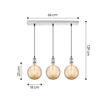 Hängelampe Chrom Vintage Globe 3L G18 – dimmbar bernsteinfarben