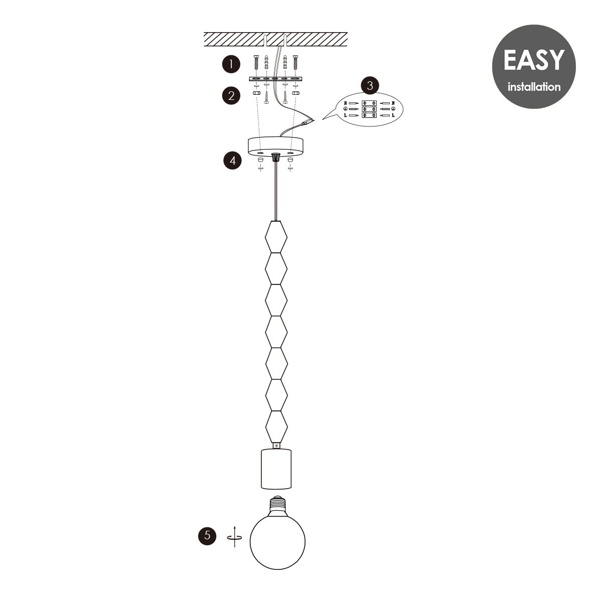 Hängelampe Dana Tube - LED G125 Lampe - dimmbar E27 bernsteinfarben