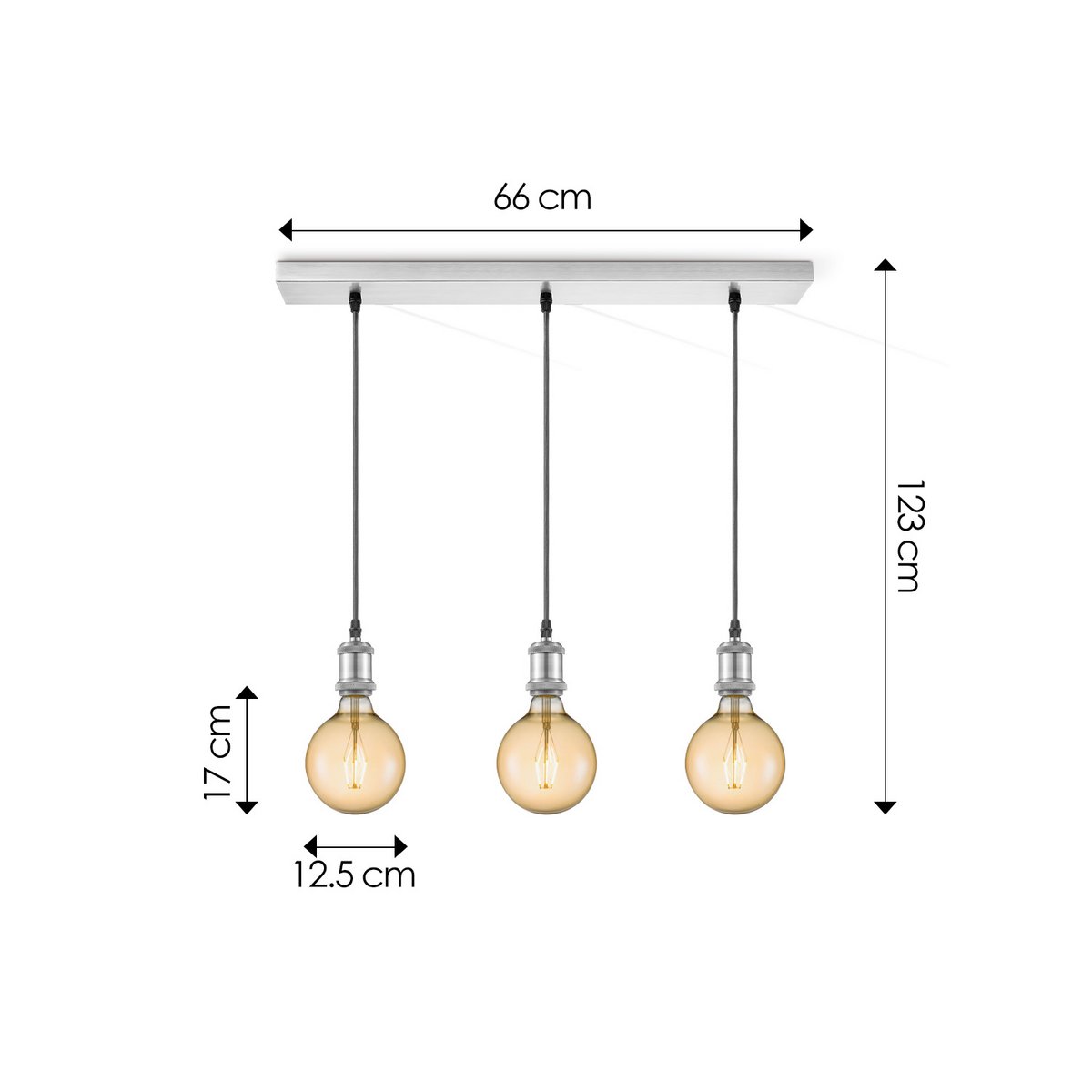 Hängelampe Chrom Vintage LED 3L G180 dimmbar E27 Bernstein