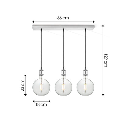 Hängelampe Chrom Vintage Globe 3L G125 dimmbar klar