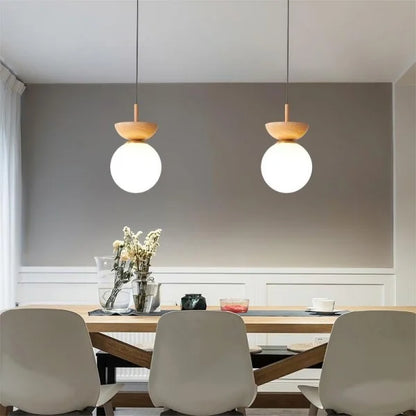 Skandinavische Pendelleuchte aus Halbholz – Minimalistische Hängeleuchte für Esszimmer und Wohnzimmer, Schwarz oder Weiß, Ø 30 cm-3