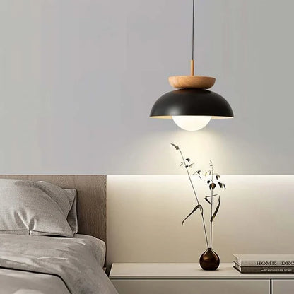 Variant image for Skandinavische Pendelleuchte aus Halbholz – Minimalistische Hängeleuchte für Esszimmer und Wohnzimmer, Schwarz oder Weiß, Ø 30 cm-1