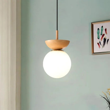 Skandinavische Pendelleuchte aus Halbholz – Minimalistische Hängeleuchte für Esszimmer und Wohnzimmer, Schwarz oder Weiß, Ø 30 cm-6